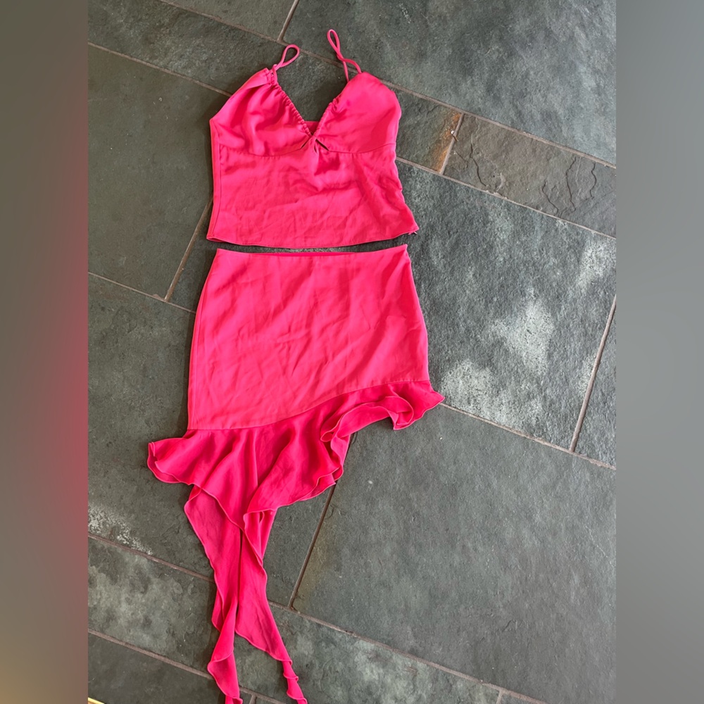 NBD Pink Skirt Set Asymmetrical Design